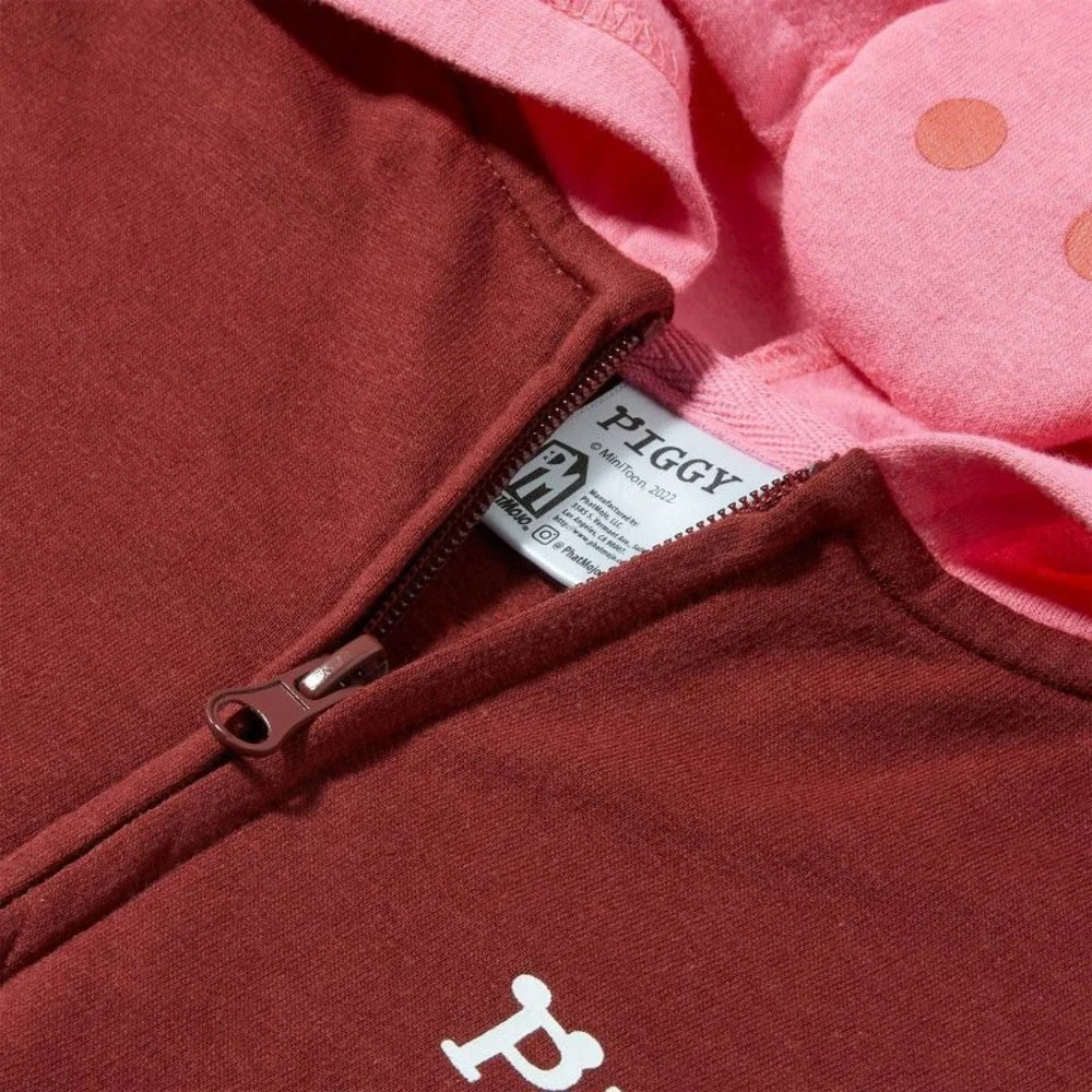 Boys Piggy Cosplay Hooded Sweatshirt Pink/Burgundy Size S - Picture 3 of 4